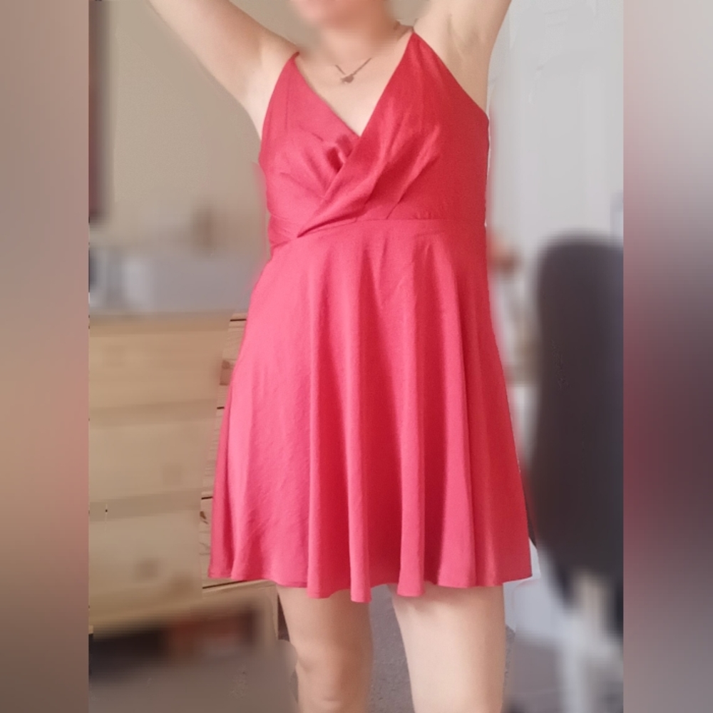 Express pink satin cami mini dress